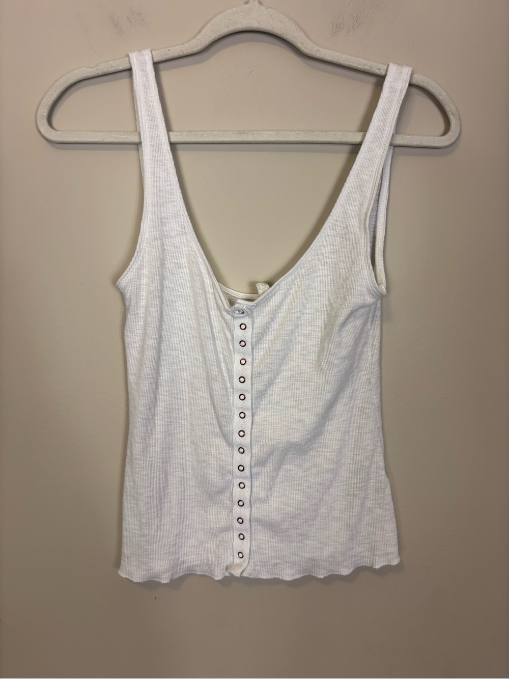 Free People White Ribbed Button-Front Tank Top Small